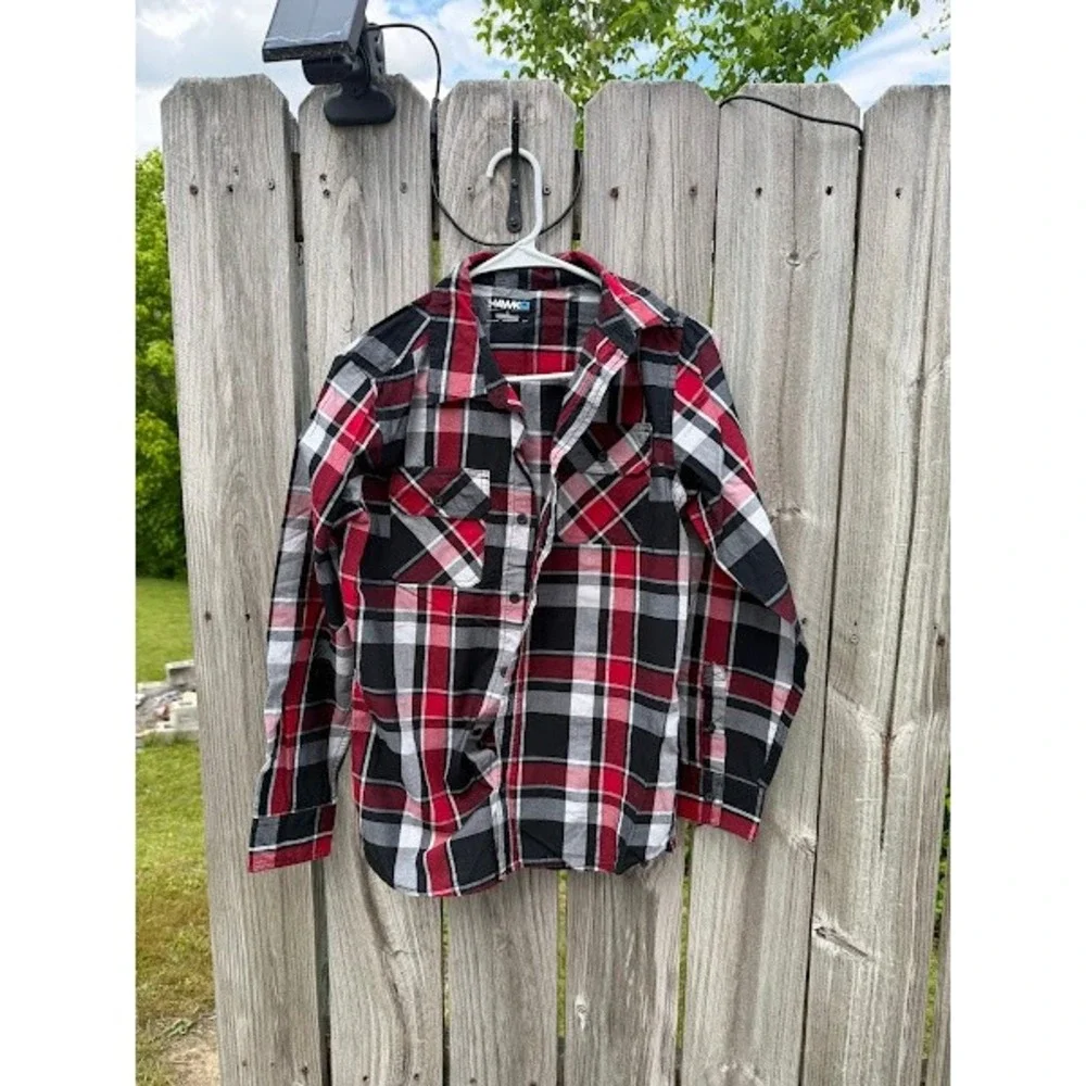 Tony Hawk Boys XL Red Black White Plaid Long Sleeve Button‎ Down Flannel Shirt